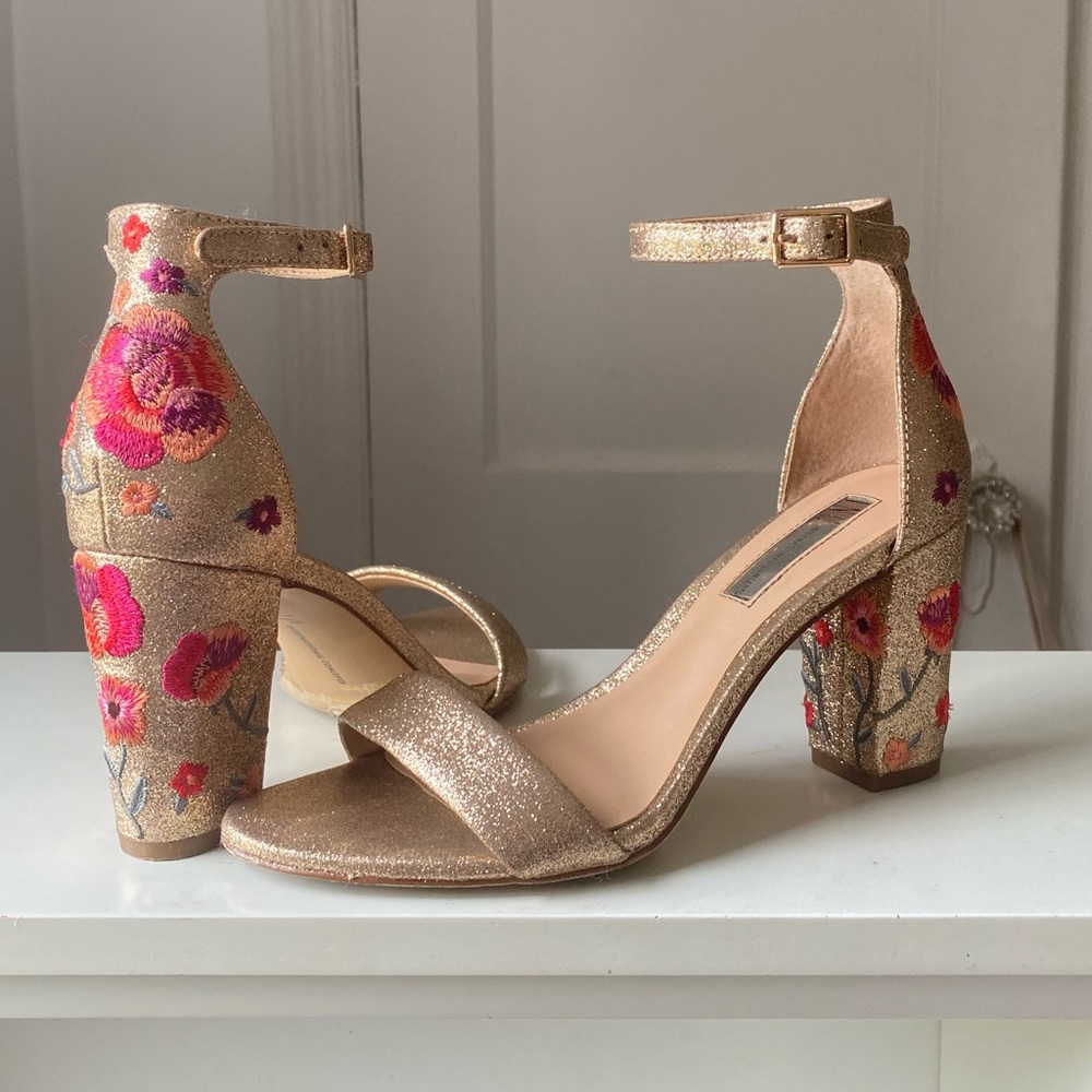 Floral Gold Glitter Platform Heels